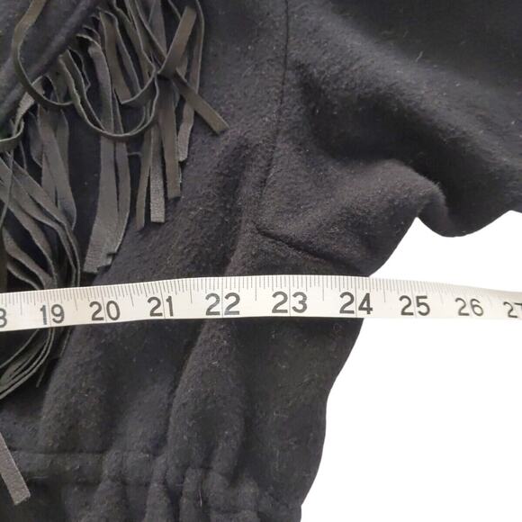 VTG Lorovi Wool Coat Women's L Black Western Fringe Wool Blend Pockets USA Made - Picture 13 of 15